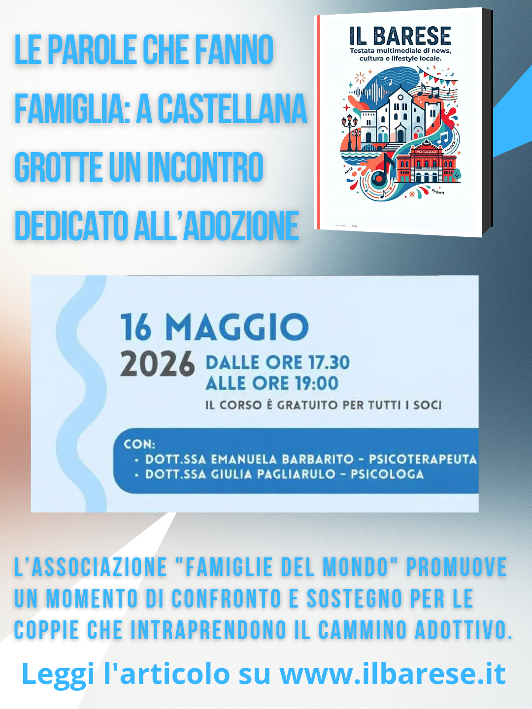 ILB: Le parole che fanno famiglia: a Castellana Grotte un incontro dedicato all’adozione