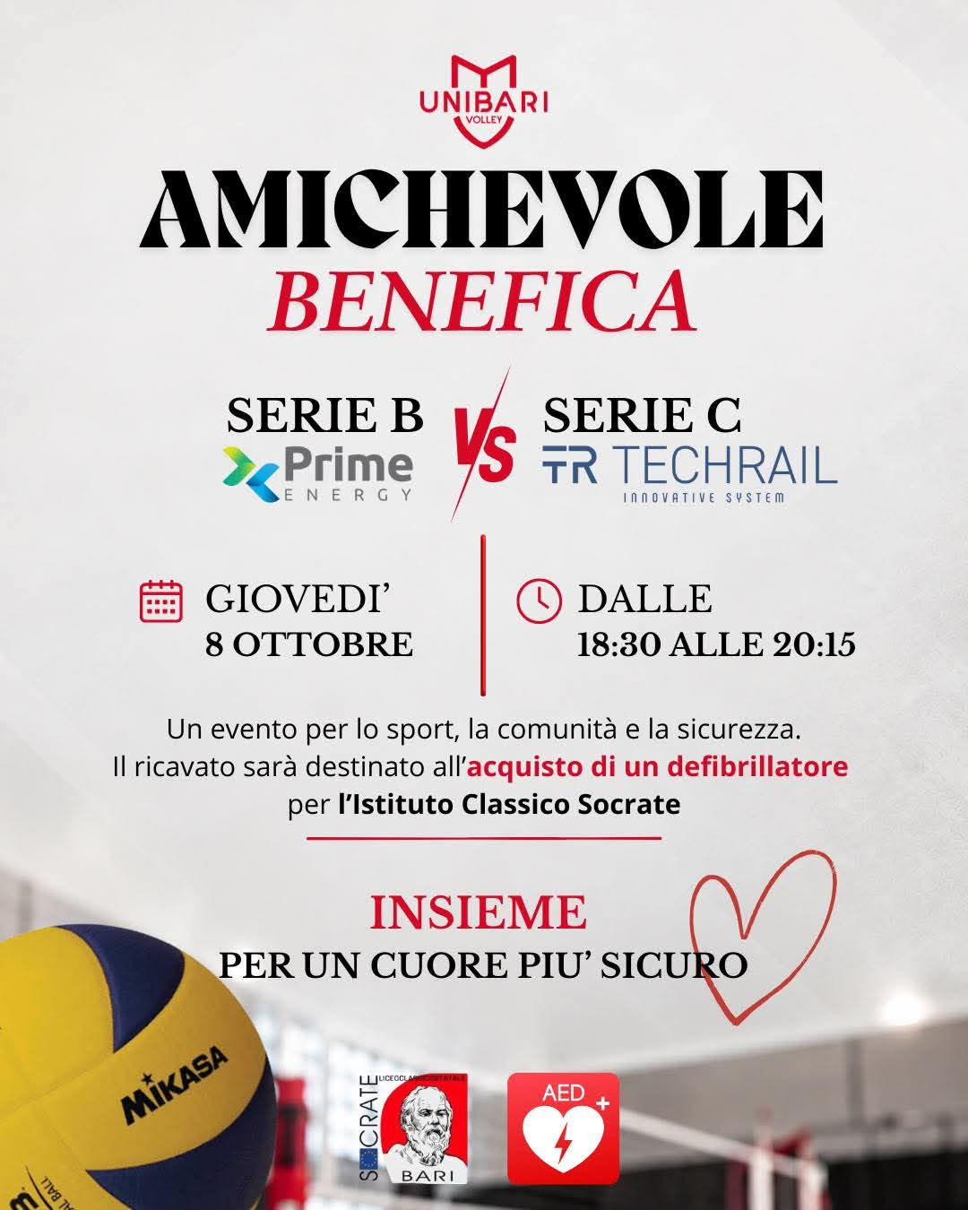 ILB: Pallavolo e solidarietà a Bari: la sfida benefica di UniBari Volley per un defibrillatore al Liceo Socrate